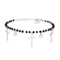 Bracelets de charme Religião Cruzada de contas pretas Cross