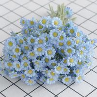 Flores decorativas margarita artificial seda blanca simulación azul amarillo crisantemum falsa jardín decoración de la oficina