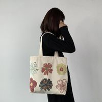 Bolsas de noche Pintura de flores Bolsa de compra de hombro para mujeres Totas de tela de algodón estampado simple