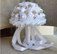 Удивительный хрустальный брошь ручной атласные розовые свадебные букеты цветы подружка невесты