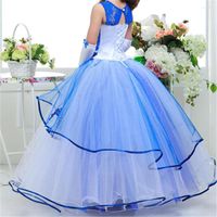 Sukienki dla dziewczynek sukienka balowa wieczorna bez rękawów niebieska koronkowa jednoczęściowa spódnica księżniczki na fortepian