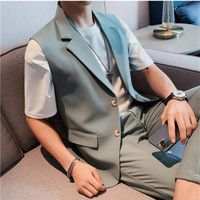 Erkekler Yelek Marka Giyim Yaz Boş Zaman İş Takımı Yelek/Erkek Yüksek Dereceli Düz Renk İnce Uygun Gevşek Moda Blazers 4xlmen's