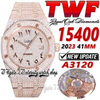 TWF V3 TWF15400 A3120 Otomatik Erkekler İzle 18K Gül Altın Asfalt Elmaslar Arapça İşaretler Elmas Bilezik Süper Edition Sonsuzluk Mücevherleri Tamamen Buzlu Saatler