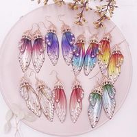Kolczyki nurkowane ręcznie robione wróżka symulacja skrzydło owada motyl kropla folia romantyczna romantyczna biżuteria ślubna