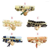 Bracelets porte-bonheur Bracelet de mode européen et américain Quatre pièces Pierre naturelle Perlé Alliage en forme de coeur Femme