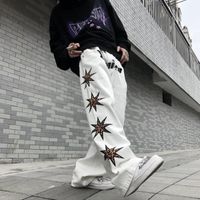 Lettre de tendance de mode en jeans masculin broderie hip hop street lâche des insmen décontractés droits