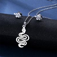 Pendientes del collar Juego de acero inoxidable Color de plata colgante de serpiente Pendimiento de la cadena de la cadena para mujeres Regalo de joyería de moda de cumpleaños
