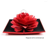 Torebki biżuterii DeLibed Solding Flower Ring Box Rotating Rose Birthday Walentynki Weselne Pudełka Prezenty Prezenty