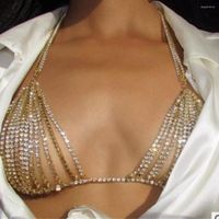 Naszyjniki wiszące seksowne kobiety bra naszyjnik z łańcuchem krysztonowym biżuteria pusta kryształowe złoto bikini frędzle crossover klatka piersiowa