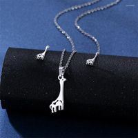 Pendientes de collar Conjunto de acero inoxidable Color de plata de jirafa Pendimiento de la cadena colgante para mujeres Regalo de joyería de moda de cumpleaños