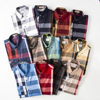 Chemise habillée officielle même style pour hommes T-shirt de luxe à manches longues vêtements d'affaires décontractés à carreaux poney marque de broderie 22 couleurs M-4XL