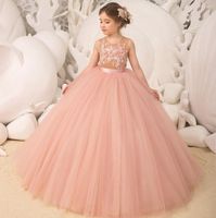 Abiti da ragazza Blush Pink Flower per un matrimonio con gonna staccabile in pizzo per bambini abiti da preparato per bambini abbigliamento da festa formale