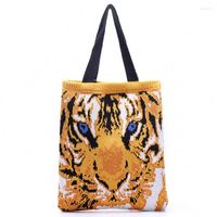 Вечерние сумки модные вязание творческое жаккардовое дизайн тигра желтые сумки для плеча женщин большая сумочка милая мультипликационная тота