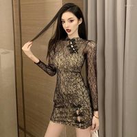 Etnik Giyim 2023 Çin Geleneksel Elbise Kadın Seksi iç çamaşırı Dantel Ayrıntısı Retro Gece Kulübü Partisi Bodycon Vestidos Cheongsam Qipao