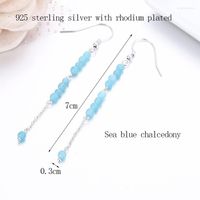 Kolczyki Dangle Ręcznie robione niebieskie Natrutal Chalcedony Beaded Link 925 Srebrny łańcuch Tassel Drop for Women Jewelry Oorbellen