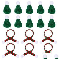 Noel Süslemeleri 20 PCS Mini Santa Şapkalar Eşarp Şarap Şişesi Dekorlar Tinik Eşarplar Cap Cap Küçük Bebek Bitki Dekoru 220914 Bırak Deliv Dhyqn