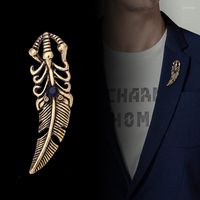 Broches Vintage strass creux plume broche pour hommes costume chemise épinglette et vêtements de luxe femmes bijoux accessoires