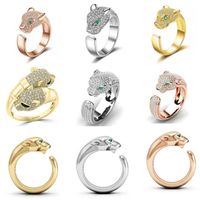 Ringas de cluster Pantera de leopardo Cabeça verde olho anel de abertura do anel microaid crysyal shinestone zircon para jóias de festas de noivado de casamento unissex L230306