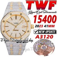 TWF V3 TWF15400 A3120 Otomatik Erkekler İzle Altın Gümüş Döşemeli Elmaslar Kadran Sopa İşaretleri Elmas Bilezik Süper Edition 2023 Sonsuzluk Takıları Tamamen Buzlu Saatler