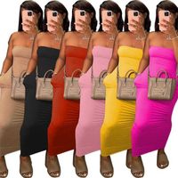 Summer Maxi Vestidos largos para mujeres diseñador 2023 Slim sexy sólido sólido sujetador de hombro alto vestido elástico que incluye bolsillo
