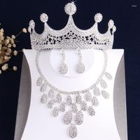 Orecchini da collana set di lussuoso flionaggio in cristallo di cristallo gioielli di rinestone corona perle africane perle africane