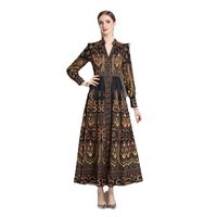 2023 Floral Casual Party Robe Maxi Robe à manches longues Designer en V V-Col Empire plissé formel Robes Wais