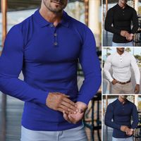 Camisetas masculinas de color sólido camisa de golf de golf delgada collar de la manga larga hombres jalones botones anti-píldoras camiseta de la solapa del escote