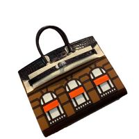 Women Handbag Birkins Mini House Bag Color مطابقة للجلد نخيل طباعة مطابقة للتمساح الأمريكي الجلود النقي باليد خيط شمع 20 سم