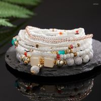 Bracelets de charme 8pcs/conjunto de contas de arroz de cristal elástico para mulheres geométricas de pulseira de pedras de várias camadas geométricas Conjunto de jóias boêmia