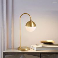 Lámparas de mesa Lámpara de cobre completa para estudio Sala de estar de cama de dormitorio Simple Modern Glass Desk Light Top E27