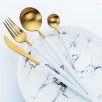 Zestawy zastaw obiadowych Noże sztućce stali nierdzewnej Białe złote set stolik stołowy akcesoria kuchenne western