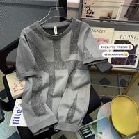 Camisetas masculinas 2023 camiseta de suéter de punto de manga corta camiseta de moda suelta camisa topa de seda de seda de hielo