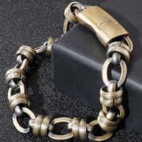 Bracelets lien chaîne vintage rétro vert rouge cuivre couleur cuivre en acier inoxydable bracelet avec fermoir à aimant viking bijoux masculin masculin