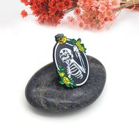 Brooches Oval Black And White Skeleton Enamel Pin Mourning F...