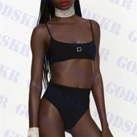 Купальник с высокой талией с буквами Black Women Bikini Set Sexy Sling Swimwear для женщин