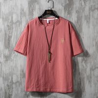 Camisetas para hombres Camisa de algodón de lino 2023 ropa de hombres color sólido Harajuku Summer Summer Male Streetwear Hip Hop Top Transportable Top 5xl