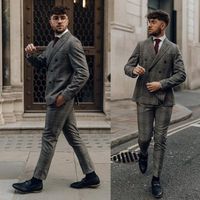 Costumes pour hommes Gris Mens 2 pièces (pantalon de manteau) Terno Terno Masculino Business Men Suit Made personnalisé