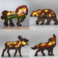 Decorative Objects Figurines Wooden Animal Wolf Statue Creat...