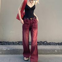 Jeans pour femmes Boyfriend Style Streetwear Baggy Jean Denim Pantalon taille haute Y2k Vintage Washed Distressed Wide Leg Mopping Red Pants 230308