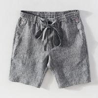 Shorts para hombres 100 Linen Summer para hombres Casual Solid Grey Fashion Boardshorts Male Classic Drawstring Clothing 230308