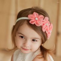 Accesorios para el cabello 6 Colors Baby Flower Headband Bandas de cinta rosa Ribón