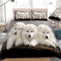 Set di biancheria da letto bianco samoyed set animale cane moderno conciprima 3d trapunta regina di lusso re del piumino singola copia tessile arredamento tessile