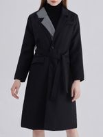 Kadın Trençkotları Kadın Siyah Renk Bloğu Zarif Uzun Yoklu Kol Gevşek Rüzgar Yasağı Moda Bahar Sonbahar 2023 M375