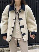 Kadın Kürk GKYOCQ KIŞ KADINLARA KAPALI PATTACHWork Ceketler Düğmesi Gevşek Kırış Koreli Moda Ceket 2023 Kadın Giysileri