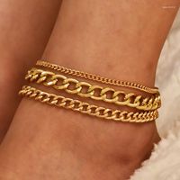 Anklets 3 Pcs Set Vintage Gold Simple Link Chain For Women F...