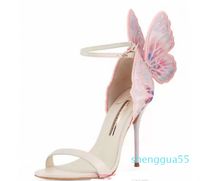 Sandalet bayanlar deri 9cm Salhigh topuk katı kelebek süslemeleri Sophia Webster açık ayak parmağı sandalet pembe bayan ayakkabıları 34-42