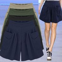 Pantalones cortos para mujeres Mujeres casuales Una línea Color sólido femenino suelto de la cintura alta cómoda para el ejército de verano al aire libre Tamaño grande