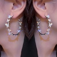 Hoop Earrings Style Silver Butterfly Zircon Crystal For Wome...