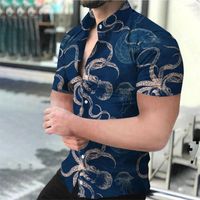 Erkek Tişörtler Erkekler Düğme Gömlek Barok Hawaiian Kısa Kollu T-Shirt Top 3D Dijital Baskı
