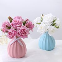 Simulazione di fiori decorativi 10 rose idratanti casa soggiorno tavolo da pranzo sposa da sposa con bouquet artificiale finto